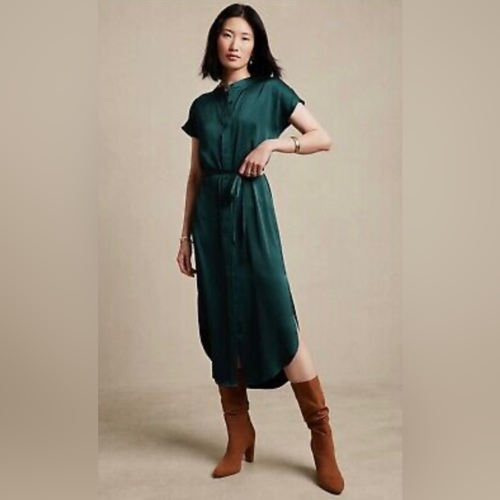 Satin Maxi Shirtdress Banana Republic in Luxury Teal, Medium Women’s, Medium NWT